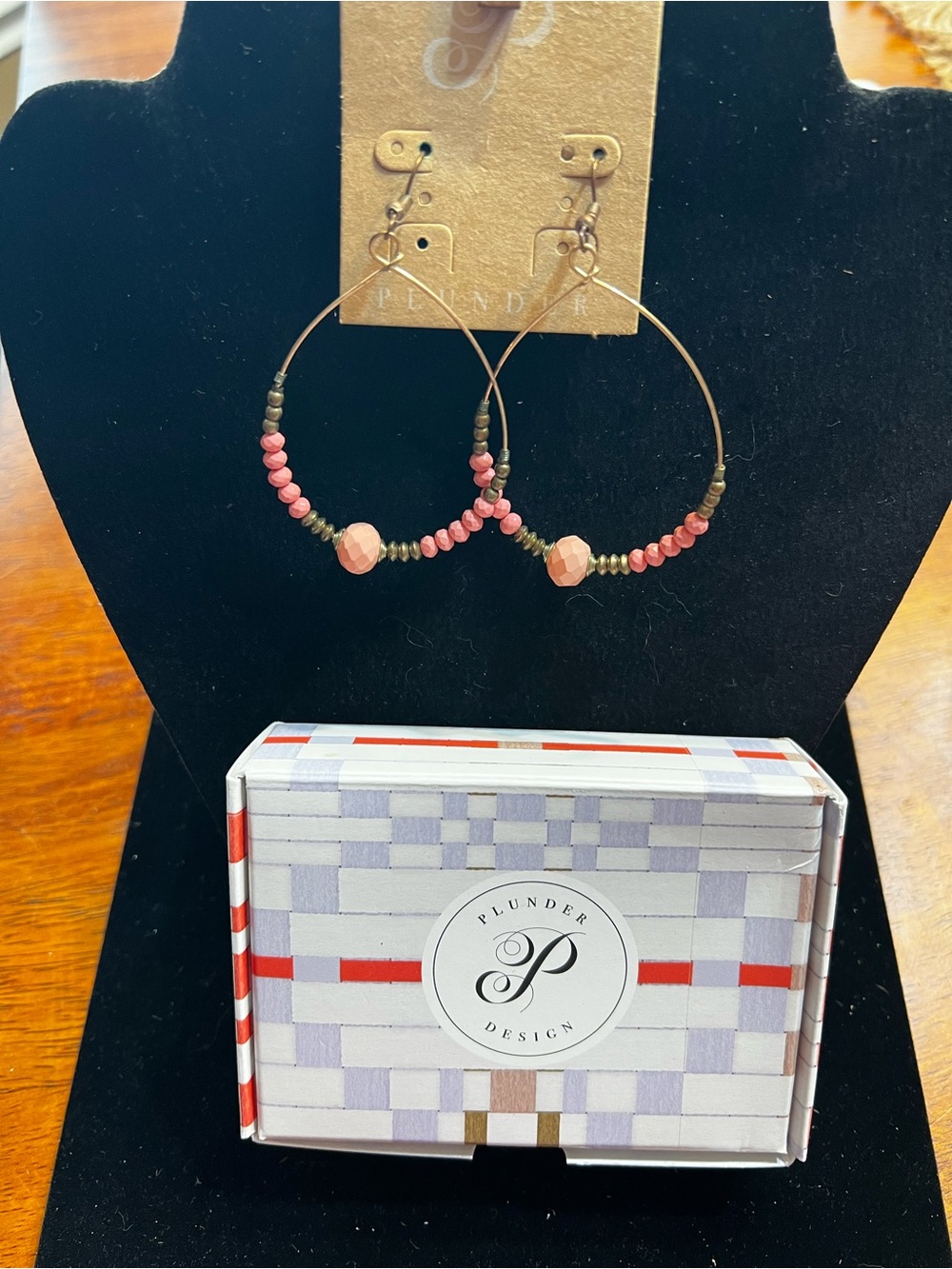 Plunder Pink Beaded Hoop Earrings with Gold Accents